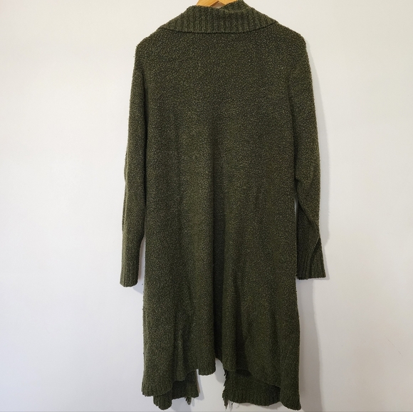 Olive Green oversized Knit Cardigan fringe long Sweater - Picture 3 of 7